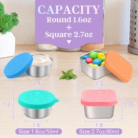 Qukaka 6 PCS Salad Dressing Container to Go,Handy Leakproof Stainless Steel Meal Prep Containers Reusable,Sauce Containers for Lunch Box, Picnics, Travel, Office and Kitchen Storage-1.6oz+2.7oz