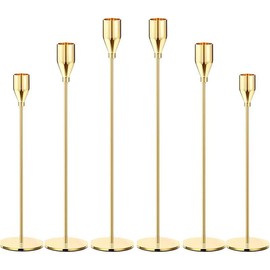Gold Candle Holders, Set of 6 Gold Candlestick Holders Taper Candle Holders fits 3/4" Thick Pillar Candle Led Modern Metal Candles, Elegant Stands Decorative Table Candle Holder - Color: Gold