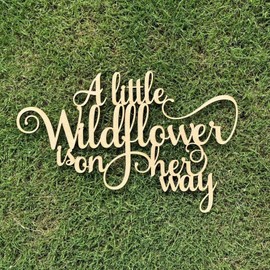 A Little Wildflower is on her Way Sign for Baby Shower Backdrop Wall Decoration,Wooden Wildflower Baby Shower Sign for Floral Theme Gender Reveal Baby Shower Party Decorations
