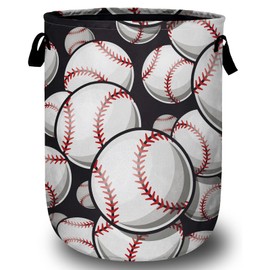 Baseball Softball Laundry Basket, Ball Laundry Hamper Collapsible Oxford Cloth with Handle Clothes Toy Storage Bin for Bathroom Laundry Room Bedroom 15.7 X 20 Inch