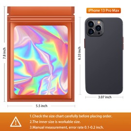 100 Pieces Resealable Mylar Bags, Small Holographic Packaging Bags, Smell Proof Mylar Bags for Food Storage/Jewelry/Eyelash for Small Business (Orange, 5.5x7.8 Inch)