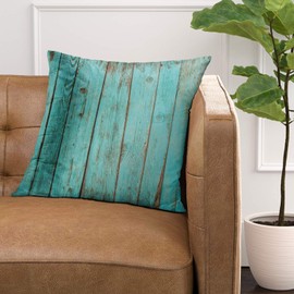 Emvency Set of 2 Decorative Throw Pillow Cover Square Size 18x18 Inches Turquoise Wood Teal Barn Wood Weathered Beach Decor Pillowcase Decor Fashion Cushion Gift for Home Sofa Bed Car