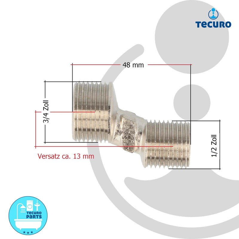 tecuro S-Connector for Wall Fittings 3/4 x 1/2 Inch Male