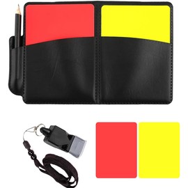 OHREN 1 Set Referee Set, Football Referee Cards, Referee Whistle Set, 1 Metal Referee Whistle, with Case and Scorebook, for Football Games and School Sports (Red, Yellow)