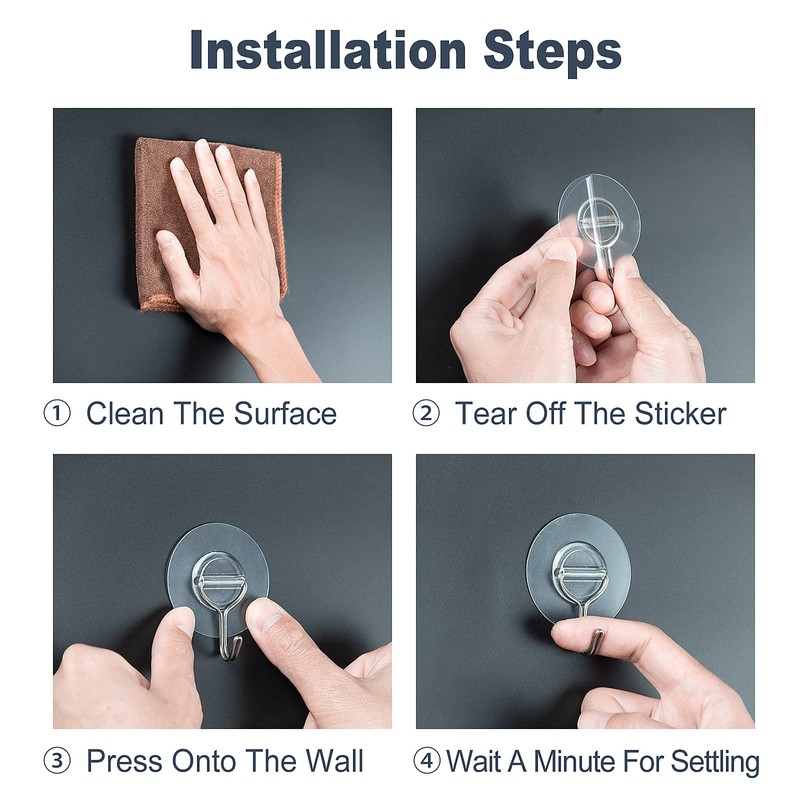 Kiemeu 12 Pack Clear Plastic Hooks for Hanging Adhesive Wall