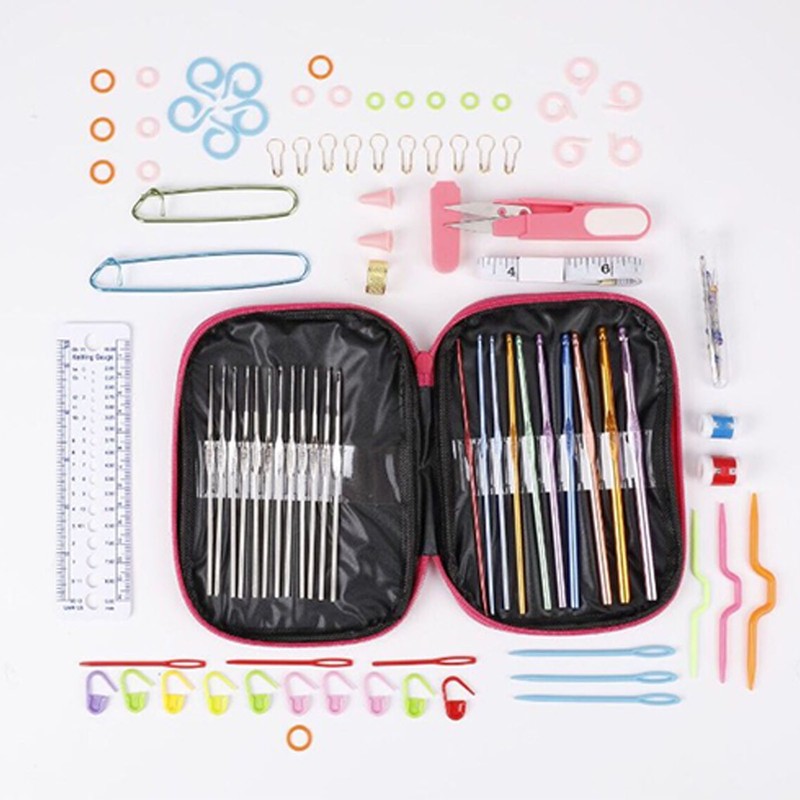 Crochet Hooks Set Colorful Ergonomic Handle Portable Metal Knitting Needles
