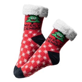 1 Pair Women's Cuddly Christmas Socks Size 36-41 Warm Socks Hut Socks Winter Socks House Socks with Non-Slip Nubs, Style 5