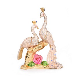 Furuida Hand Painted White Peacock Ornaments Decorative Jewelry Trinket Box with Hinged Unique Gift for Family