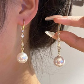 Allereya Boho Cz Pearl Drop Earrings Gold Pearl Earrings Long Pearl Tassel Earrings Crystal Pearl Dangle Earrings Jewelry For Women