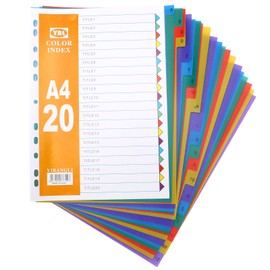 KALIONE 20 Pack Binder Dividers, A4 Blank Tab Dividers with 11 Holes, Alphabetical File Dividers, A-Z Alphabet Tabbed Dividers, Multi-Color 3 Ring Binder Dividers for 2/3/4/6/11 Ring Binders