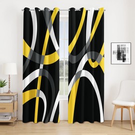 Weesire - Cortinas opacas modernas para recámara, sala de estar, 2 paneles 100% opacas con patrón circular negro y amarillo, cortinas abstractas, 52 x 63 pulgadas