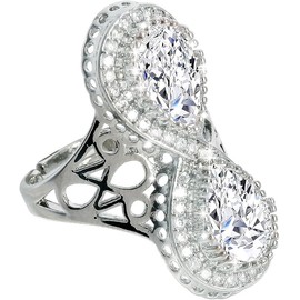 Pear Shaped Cocktail Ring for Women Adjustable Engagement Wedding Eternity Infinity Rings for Anniversary Party (Silver, Adjustable)