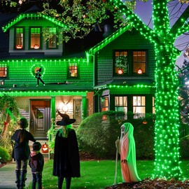 JMEXSUSS 2 Pack Green Halloween Lights, Total 400 LED 151FT Green Solar Lights Outdoor Waterproof, 8 Modes Solar Christmas String Light for Outside Patio Yard Tree Christmas Halloween Decorations