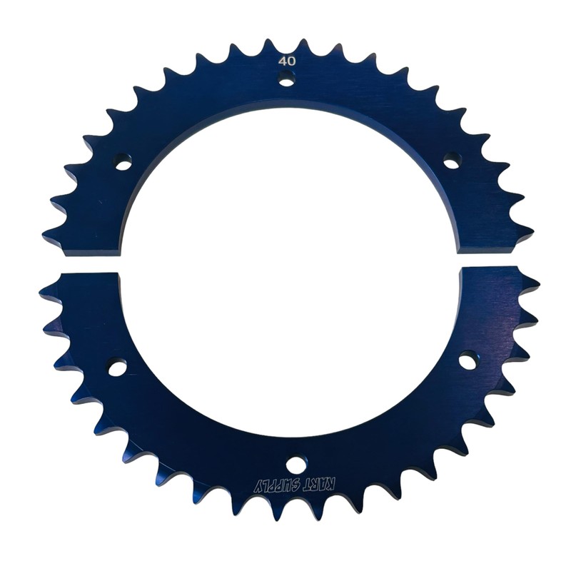 Split Aluminum Sprocket for 420 or 40 Chain. Blue