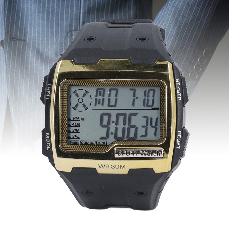 Digital Sport Watch Large Display LED Alarm Clock Shockproof 12/24