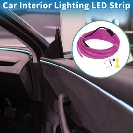 X AUTOHAUX 3 Meter EL Wire Cable LED Glow String Light Car Lighting Strip Flexible Neon Light for Car Decoration Wiring Driver(12v) Purple