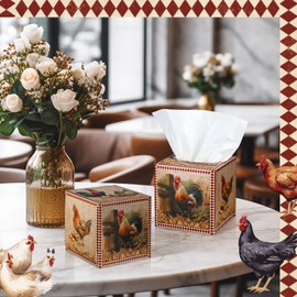 Fourluoo 12 Pack Rooster Facial Tissues Cube Boxes Chicken Face Tissues 600 Sheets 3 Ply Small Retro Square Tissues Bulk for Spring Easter Car Pocket Toilet Household(Chicken)