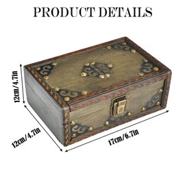 fuzhik Treasure Chest Box, Storage Vintage Treasure Chest Wooden with Lock, Wooden Treasure Chest Children for Storage, Treasure Chest Children's Birthday Decoration, Gifts, 17 x 12 x 12 cm, Grey