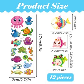 12 Sheets 3D Sea Animals Stickers for Children Puffy Fish Stickers DIY Decoration Craft Activities Sea Ocean Life Foam Sticker for Kids Reward Window Gel Clings Decals for Girls and Boys Gifts