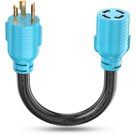 CircleCord NEMA L5-30P to L14-30R Adapter Cord, 4 to 3 Prong Generator Transfer Switch Adapter, 30 Amp Generator Twist Lock 3 to 4 Prong House Inlet Box, STW 10 AWG Blue