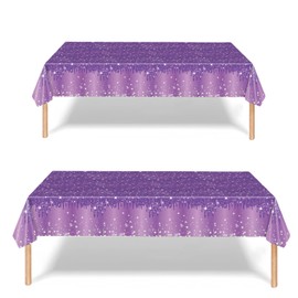 2P Purple Party Plastic Table Cloth,137x274cm Shiny Glitter Purple Tablecloths Rectangular Diamond Purple Party Dining Table Cover Purple Tablecloths for Baby Shower,Wedding,Birthday Tablecloth Décor