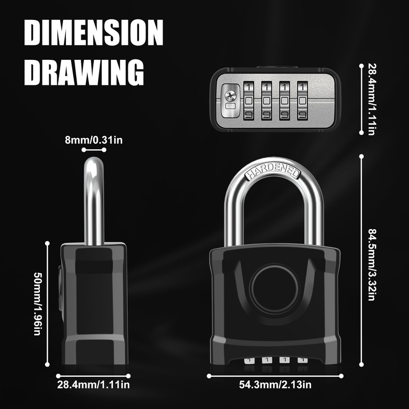 Heavy Duty Combination Padlocks, [Weatherproof Outdoor] Diyife Large 4 Digit