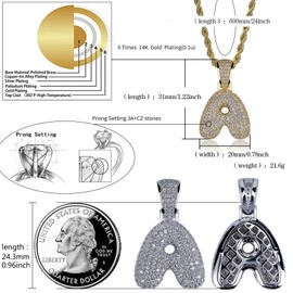 HECHUANG Micropave Simulated Diamond Iced Out Bling Custom Bubble Letters Pendant with Rope Chain (L Silver, 24)