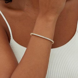 Bracelet for Woman 14K White Gold Plated Tennis Bracelet 3mm Cubic Zirconia Classic Jewelry for Woman,7 Inch