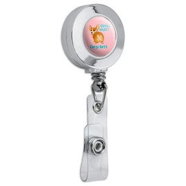 Guess What Corgi Butt Funny Joke Retractable Reel Chrome Badge ID Card Holder Clip