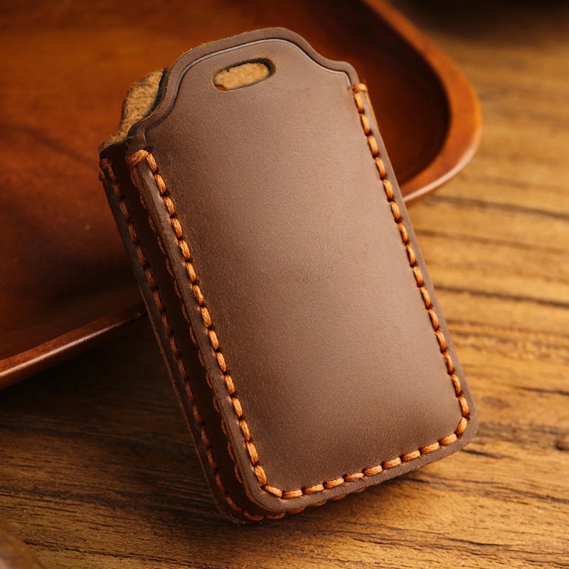 for Jeep Leather Key Fob Cover with Keychain (Brown, 5