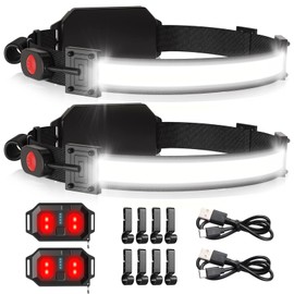 Spriak LED Headlamp USB Rechargeable 1000Lumen 230° Wide-Beam LED Headlight with Red Taillight, Super Bright Headband Light, Waterproof Headlamps for Camping,Hiking, Hard Hat Headlamp Pack of 2