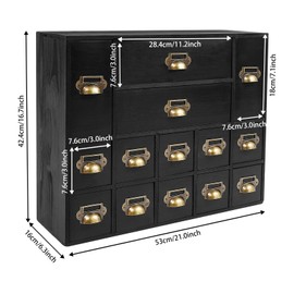 14 Drawers Apothecary Drawers Card Catalog Cabinet,Wooden Storage Box with Drawers,Library Card Catalog Cabinet for Desktop Organizer,Black