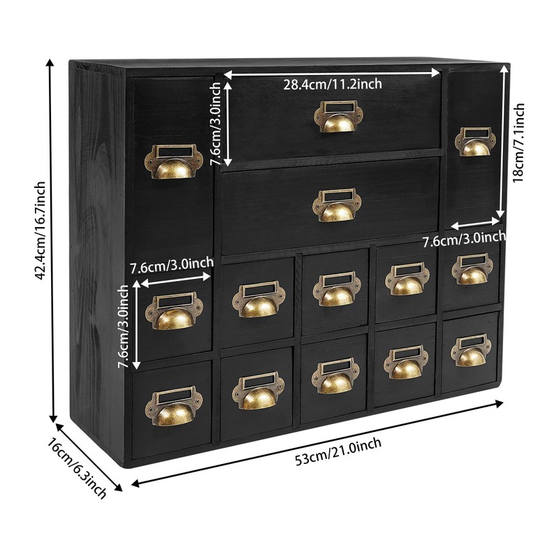 14 Drawers Apothecary Drawers Card Catalog Cabinet,Wooden Storage Box with