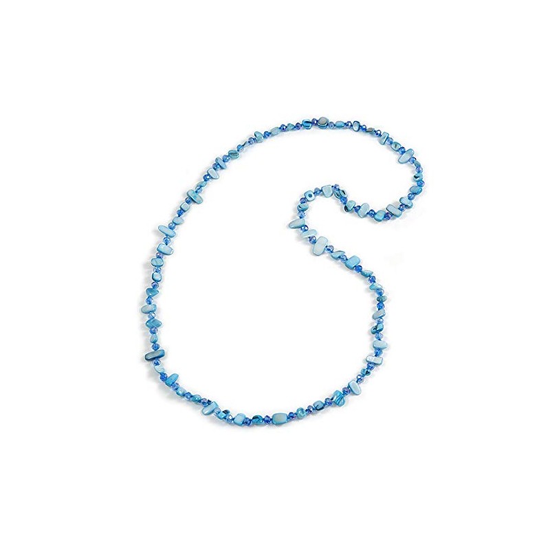 Avalaya Statement Long Sky Blue Shell Nugget and Glass Crystal