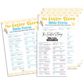 Easter Story Game Kit - 20 Pcs Easter Bible Trivia Game Cards with 1 Answer Card for Teens Adults, Easter Party Family Easter Religious Activity School Sunday Activities Favors (Pink Grid) - A04