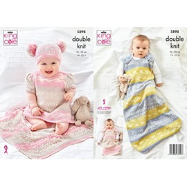 King Cole Baby Double Knit Knitting Pattern Dress Sleeping Bag Blanket & Hat (5898)