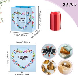 NBEADS 24 Pcs Thank You Gift Bags, 5.5x2.8x5.7Inch Heart Flower Paper Bags Gift Wrap Bags Party Favor Bags with Handle for Business Shopping Wedding Birthday Party Supplies, Light Sky Blue