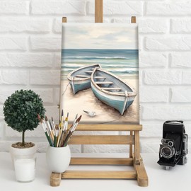 Natuyalo Paint by Numbers Kit with Framed - Boat on Beach Paint by Numbers for Adults Beginner Seascape DIY Acrylic Painting by Numbers Kit Colorful Paintworks Artwork, 12x16 Inch