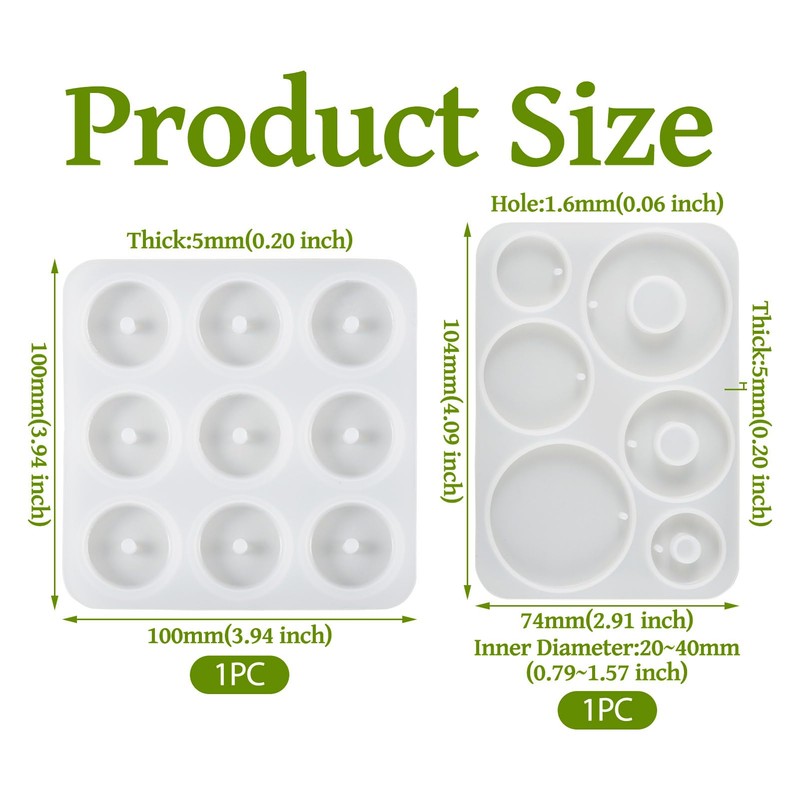 DIY Silicone Pendant Molds Cheriswelry 2pcs Round Donut Disc Resin