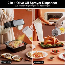 Aoreun Ölsprüher für Speiseöl, 2 in1 Öl Sprühflasche, 550 ml Ölsprüher für Die Küche, Glas Oil Sprayer KöNnen ölspray und Gießen,Ölspray für Heißluftfritteuse, Ölspray zum Kochen, Backen, Grillen