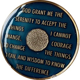 12 Year AA Medallion Metallic Midnight Blue Tri-Plate Sobriety Chip Serenity Prayer Back XII