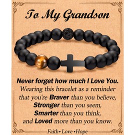 EFVISD Grandson Cross Bracelet Gifts, Birthday Christmas Religious Christian Catholic Bracelet Gifts for Grandson
