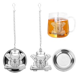 TOCCOOL 2PCS Fred Tea Frog Infuser, Frog Tea Maker, Soaking Machine, Stainless Steel Mesh Tea Filter, Animal Shaped Small Tea Filter Set, for Mugs, Teapots, Water Cups (Frog Shaped)