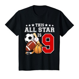 Kids 9 Year Old Sports Star Birthday Party All Sport 9th Gift T-Shirt