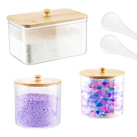 CyanCloud Laundry Detergent Dispenser, 3 Pack Clear Laundry Pods Container, Laundry Room Organization Storage Containers for Laundry Detergent, Powder, Pods, Scent Booster Beads, 2 Spoons