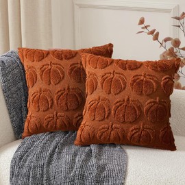 RABUSOFA Fall Pillow Covers16x16 Set of 2 Fall Decorations Autumn Rust Pumpkin Throw Pillow Cases Thanksgiving Soft Plush Faux Fur Wool Cushion Covers for Couch Sofa Home Decor (Rust Orange, 16"x16")