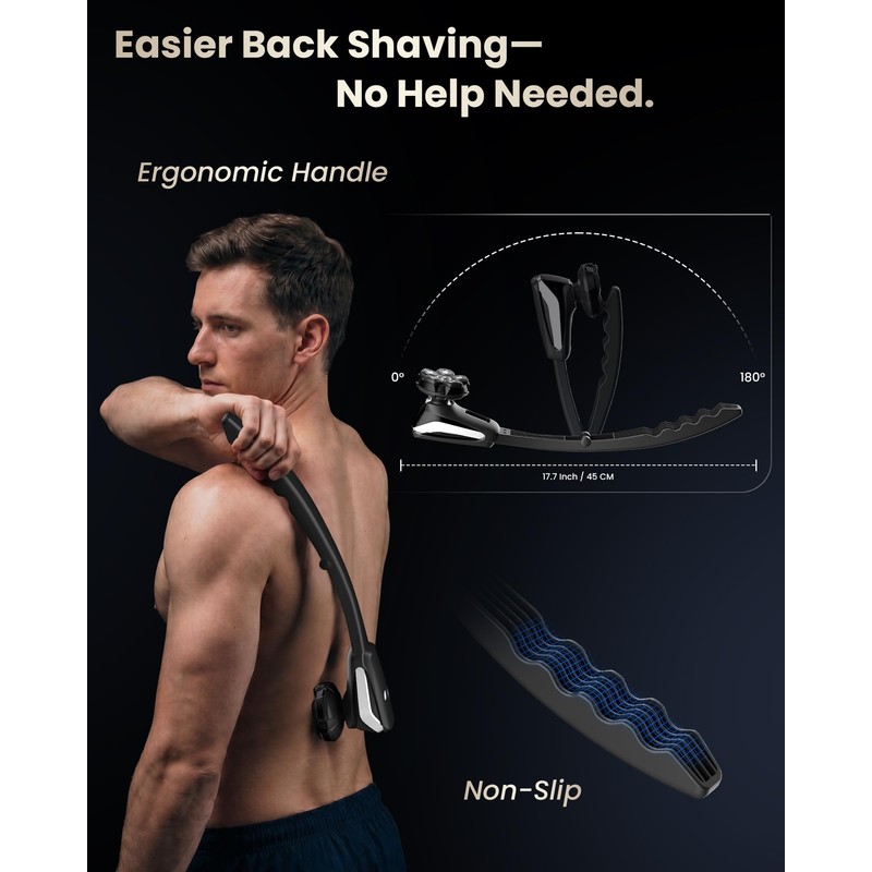 Electric Back Shaver for Men w/Long Handle, 6D Body Shaver