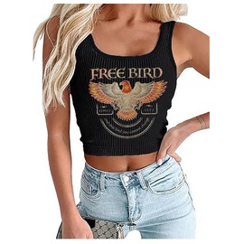 Vintage Cowgirl Crop Tank Tops Women Retro Graphic Western Cowboy Tee Girls Sleeveless Country Concert Crop Tops (M, Black2)