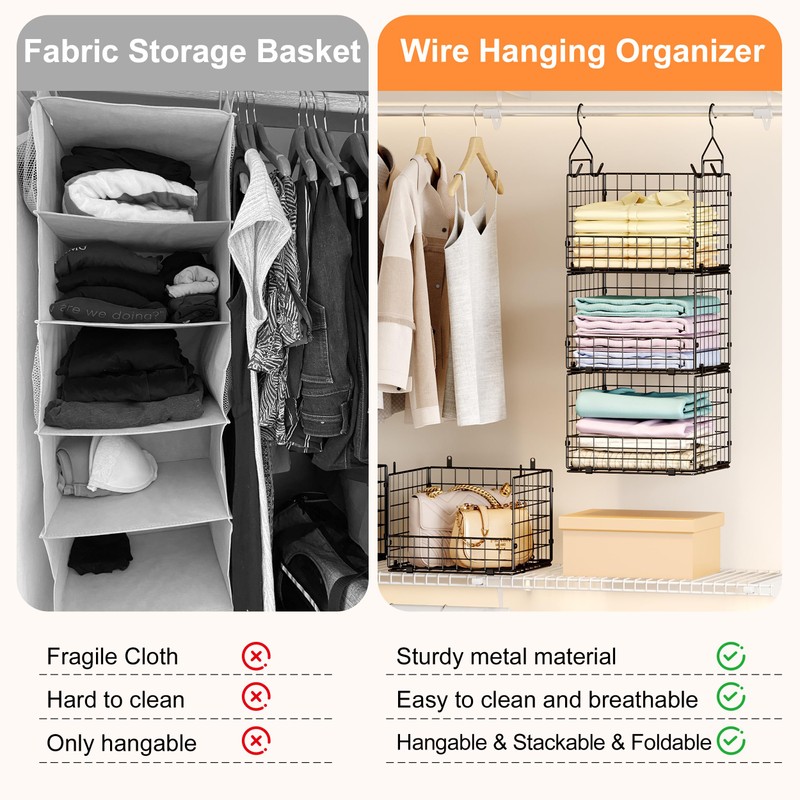 Sonyabecca 5-Tier Hanging Closet Organizer – Black Closet Storage Shelves