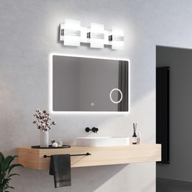 Wvsrbyr Bathroom Vanity Light,LED Chrome Vanity Lights for Modern Bathroom Light Fixtures Over Mirror, 3000K/4500K/6000K Dimmable 3 Lights Wall Sconce Stainless Steel, Glass Shade, 22.6inch